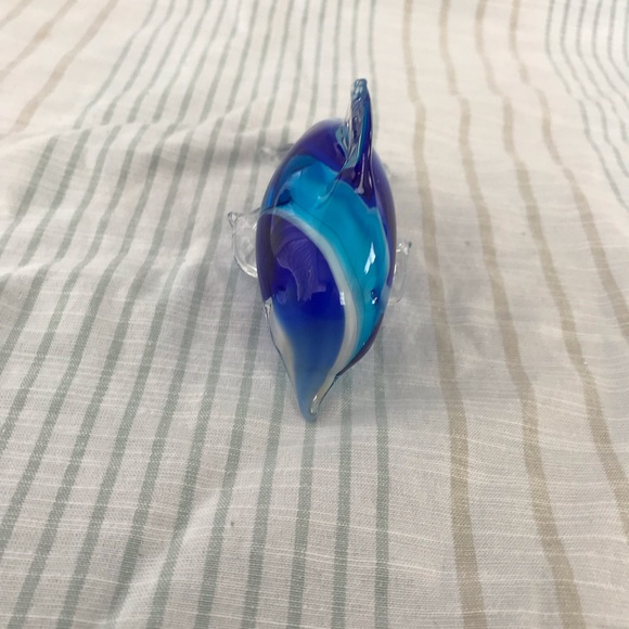 Glass Dolphin Figure Hand Blown Turquoise And Cobalt Blue Swirl Art - Picture 4 of 9